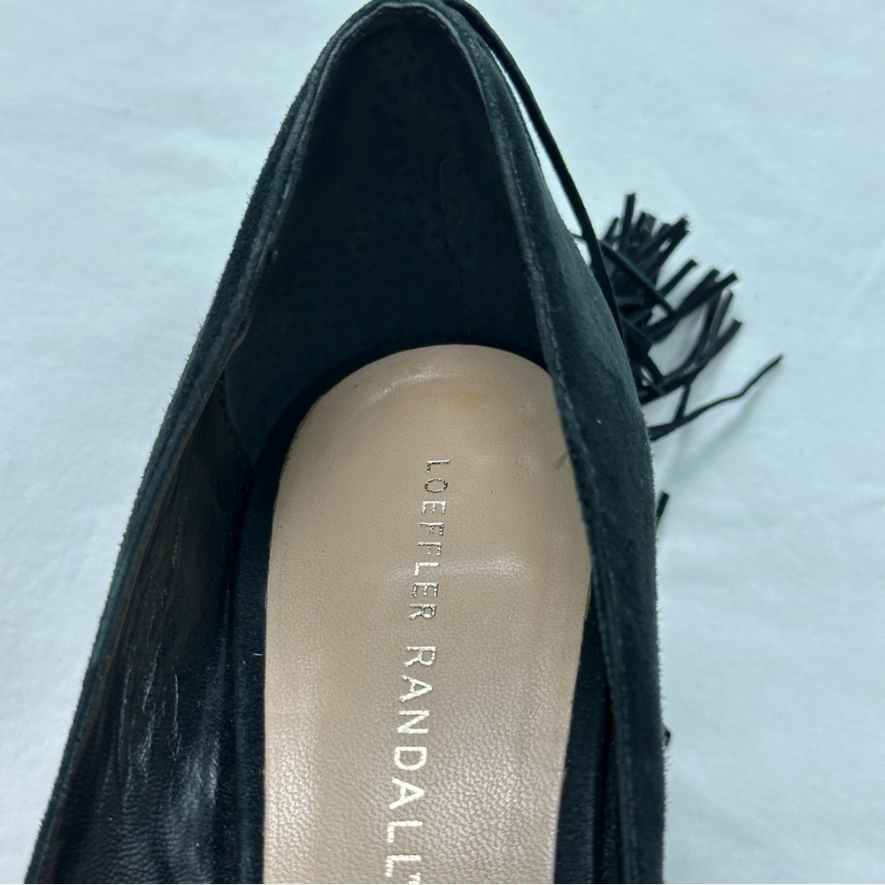 Loeffler Randall Pari Fringe Pumps Size 8.5 Black Heel Pointed Toe Suede Leather - Picture 8 of 13